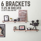 1/2 in. x 12 in. L Shelf Bracket Kit, 6 Pack