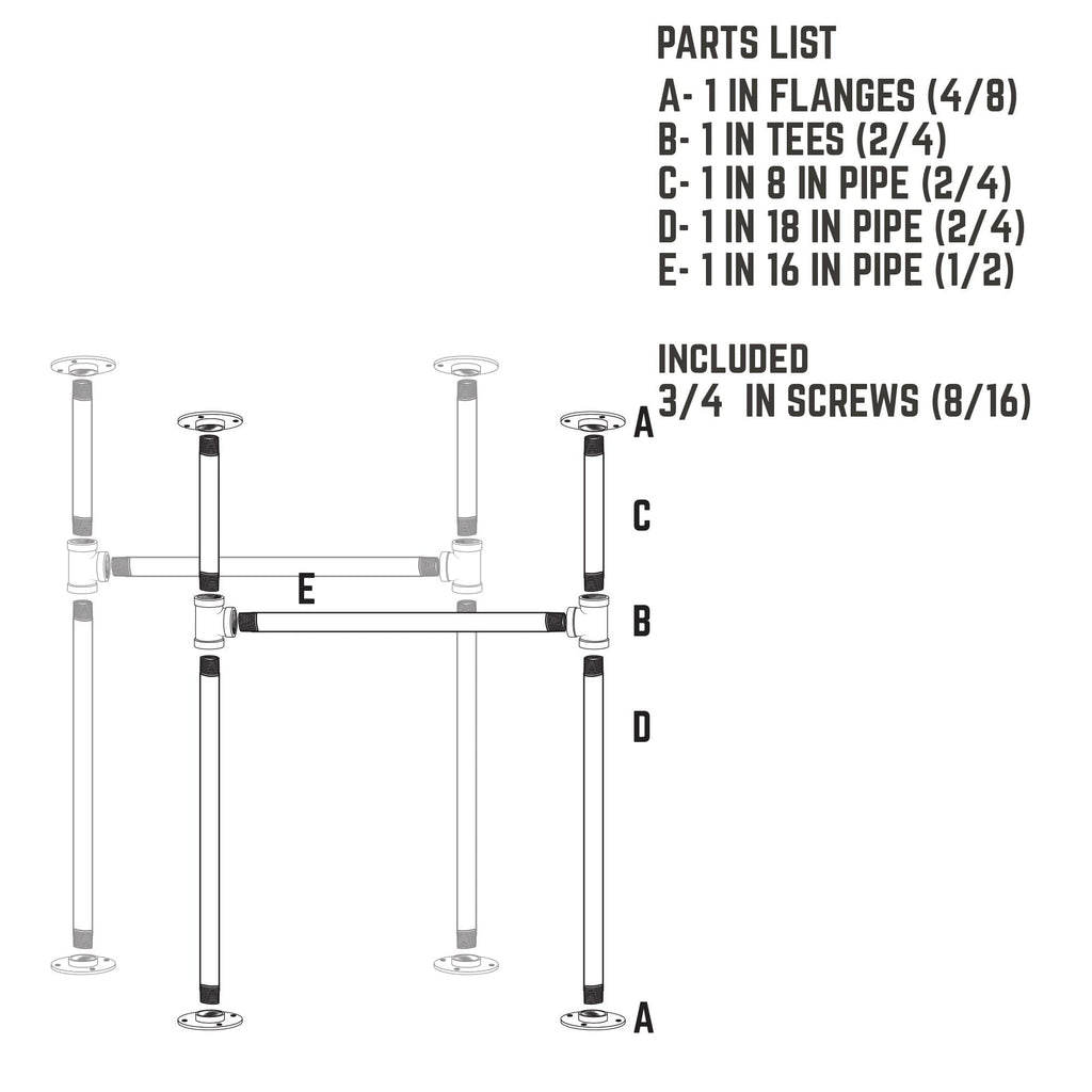 1 in. Heavy Duty H Round Flange Pipe Desk Legs - 2 Pack