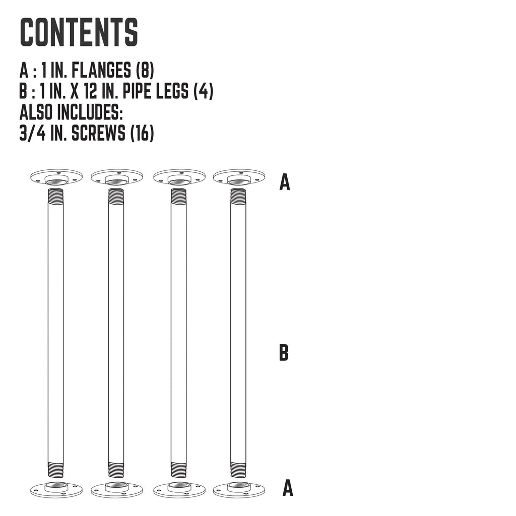 1 in. x 12 in. Round Flange Pipe Table Legs - 4 Pack