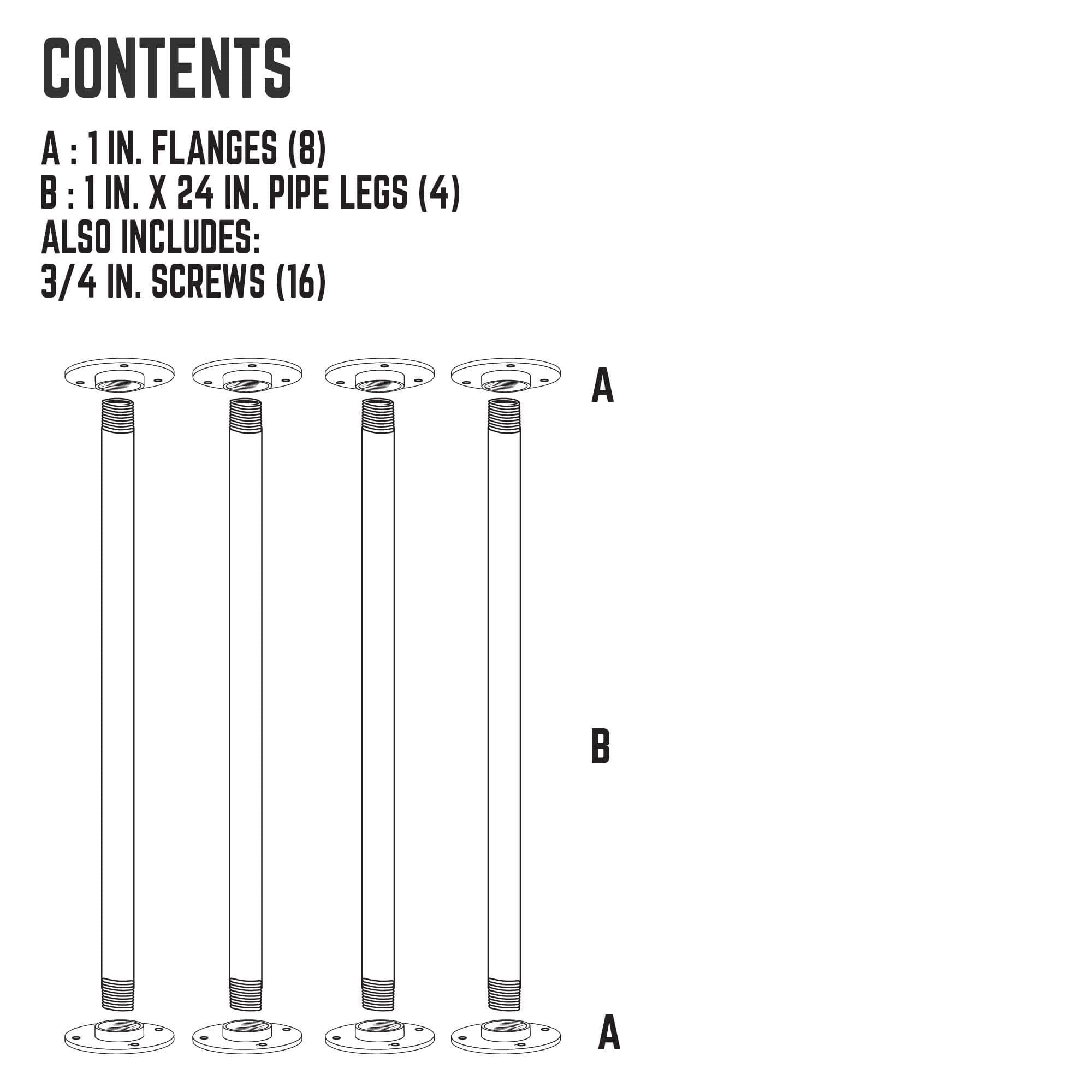 1 in. x 24 in. Round Flange Pipe Table Legs - 4 Pack