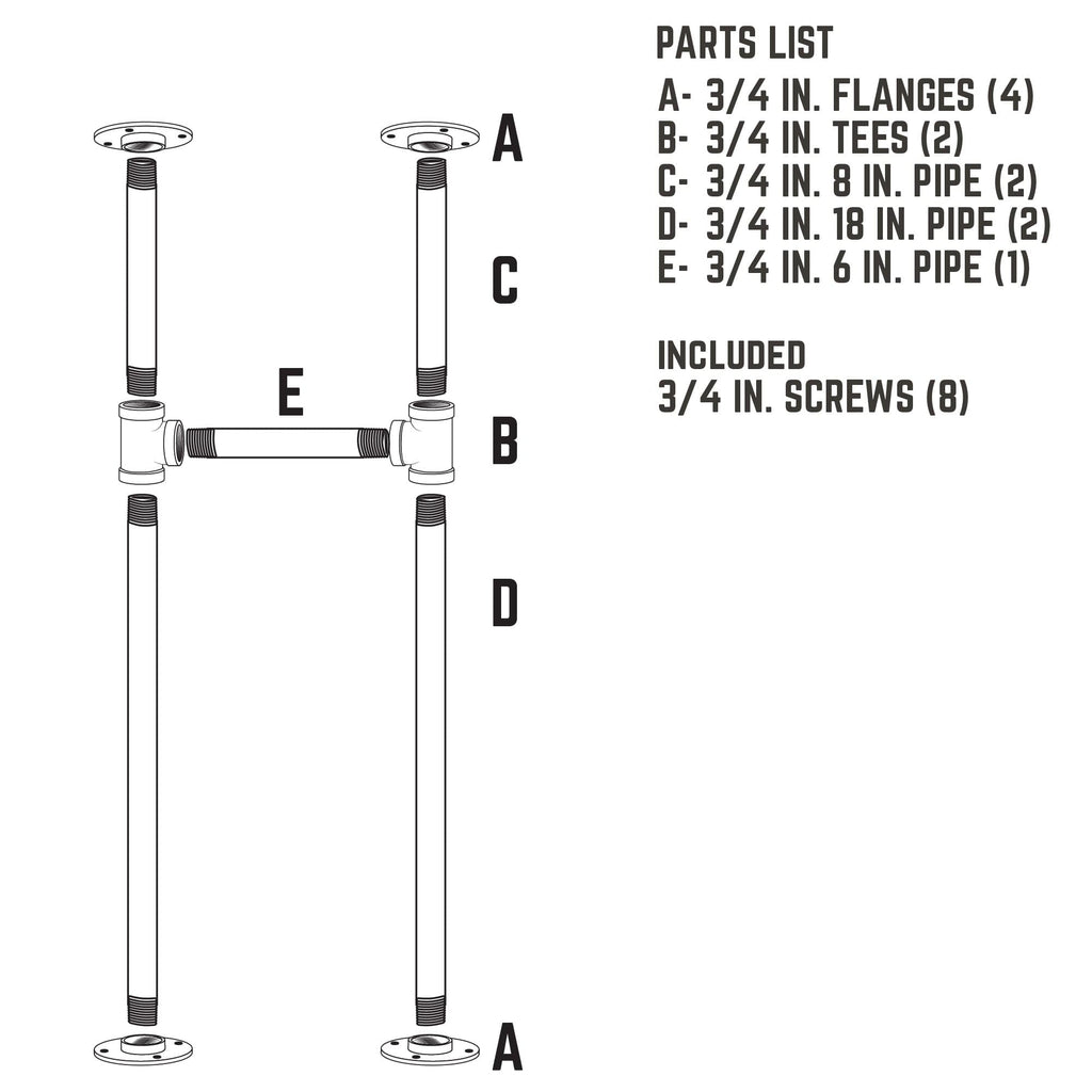 3/4 in. H Pipe Desk Support Leg - 1 Leg