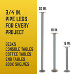 ¾ in. x 18 in. Round Flange Pipe Table Legs - 4 Pack