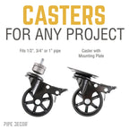 Swivel Caster Wheels for  ¾” Pipe with Locking Mechanism (4-Pack)