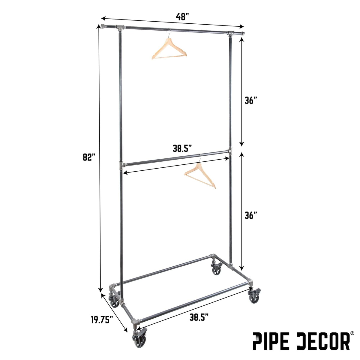 82 in. Rolling Double Rod Clothing Rack