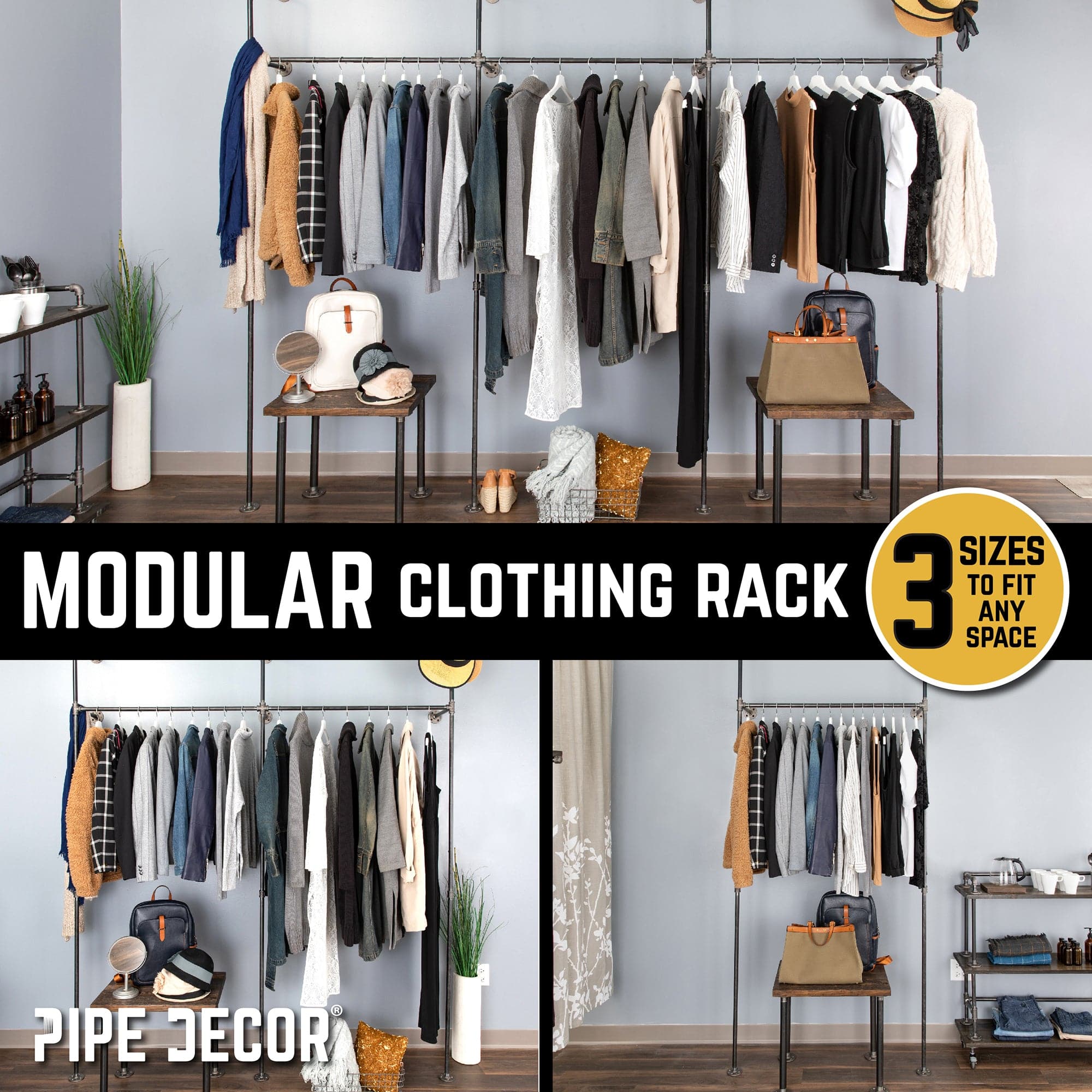 76.375 in. Wall Mounted Clothing Rack, Double