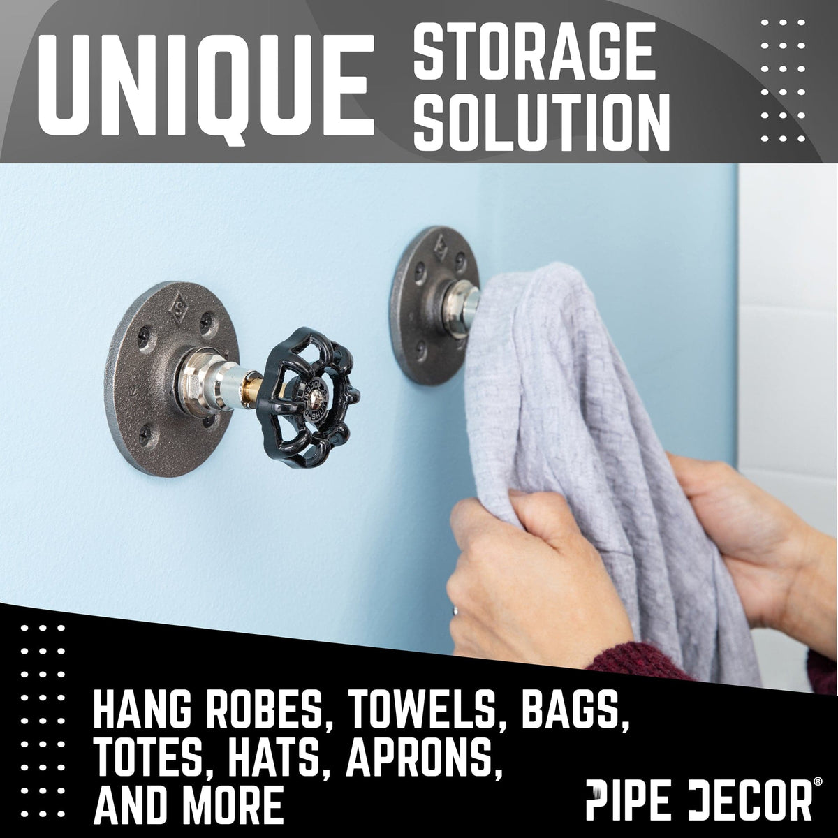 Black Industrial Spigot Wall Hook with Flange (2-Pack)