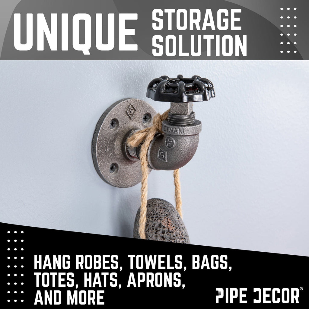 Black Industrial Curved Spigot Wall Hook with Flange (2-Pack)
