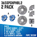 Blue Industrial Curved Spigot Wall Hook with Flange (2-Pack)