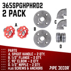 Red Industrial Curved Spigot Wall Hook with Flange (2-Pack)
