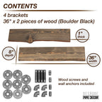 36” Boulder Black Live Edge Wood Shelf with L-Shaped Pipe Brackets (2-Pack)