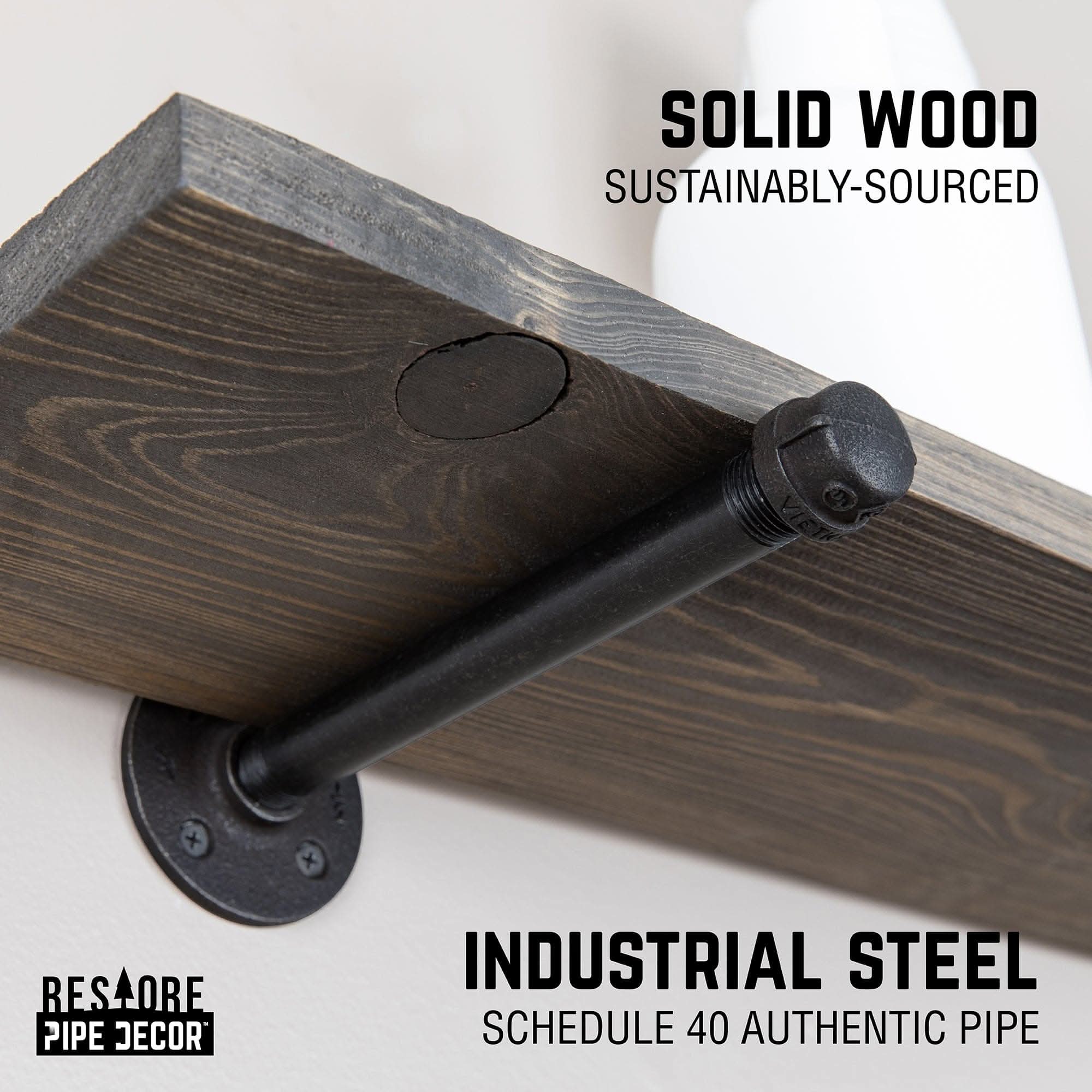 RESTORE Boulder Black 36 in. Shelves with Noir Pre-finished Straight Brackets