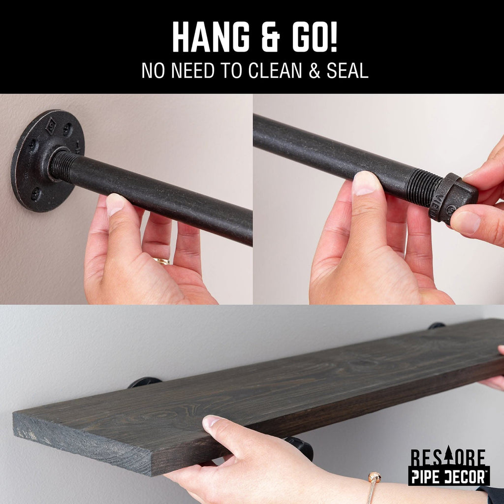 RESTORE Boulder Black 36 in. Shelves with Noir Pre-finished Straight Brackets
