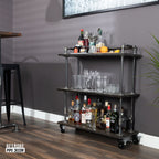Three-tier Wood Shelf Industrial Bar Cart with Locking Wheels, Trail Brown