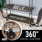 Three-tier Wood Shelf Industrial Bar Cart with Locking Wheels, Boulder Black