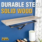 24 in. Wall Mounted Clothing Rack with Wood Shelf, Riverstone Grey