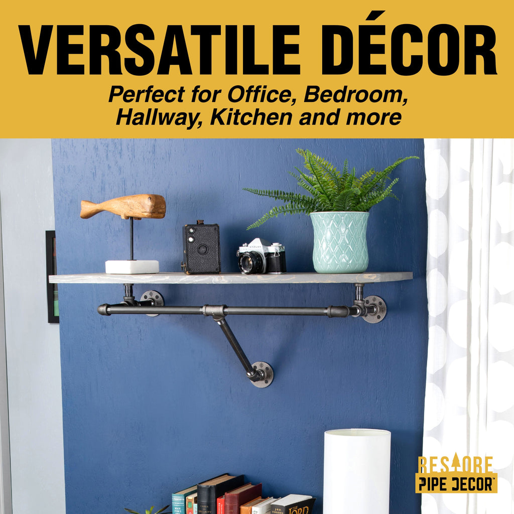 24 in. Wall Mounted Clothing Rack with Wood Shelf, Riverstone Grey