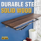 24 in. Wall Mounted Clothing Rack with Wood Shelf, Trail Brown