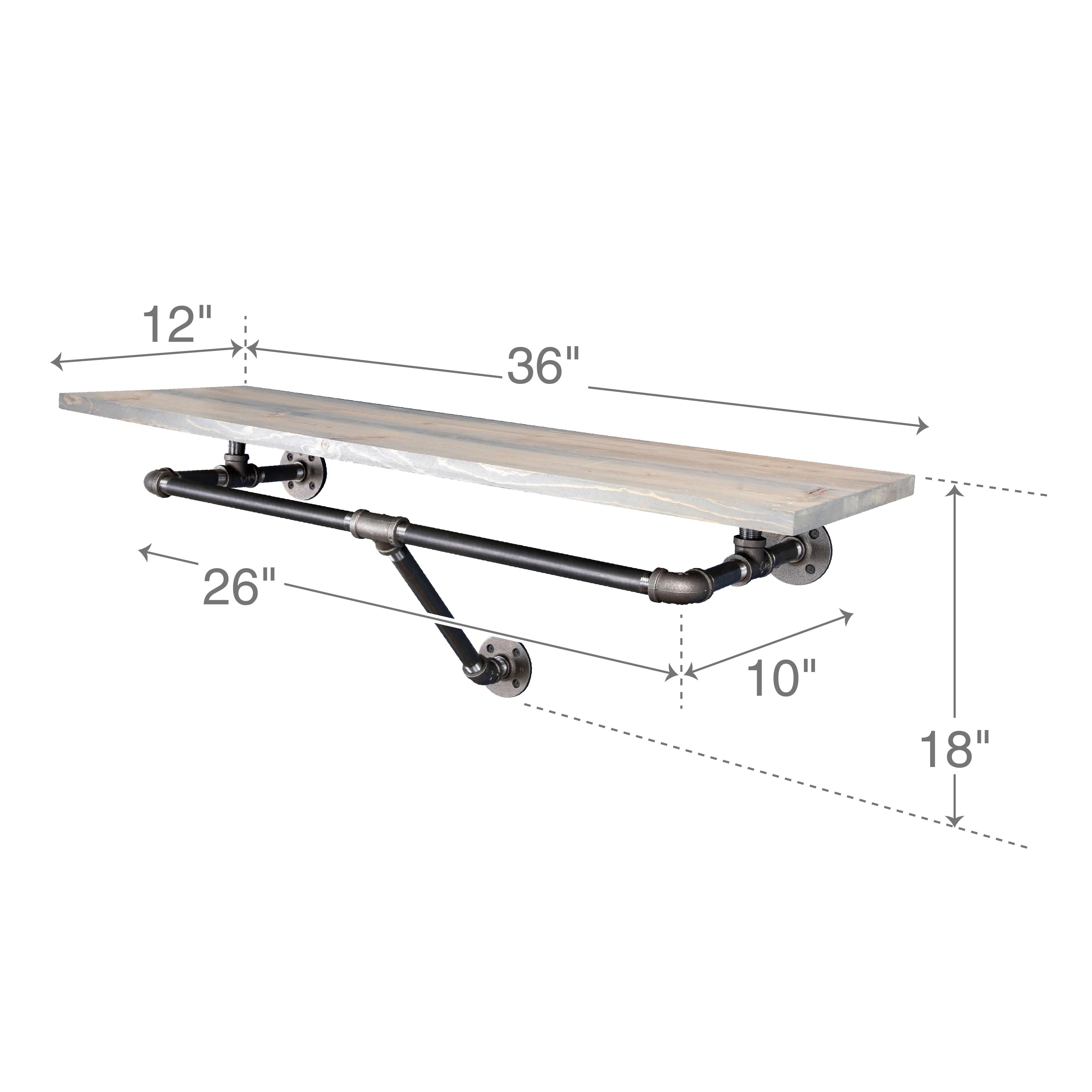 36 in. Wall Mounted Clothing Rack with Wood Shelf, Riverstone Grey
