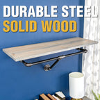 36 in. Wall Mounted Clothing Rack with Wood Shelf, Riverstone Grey