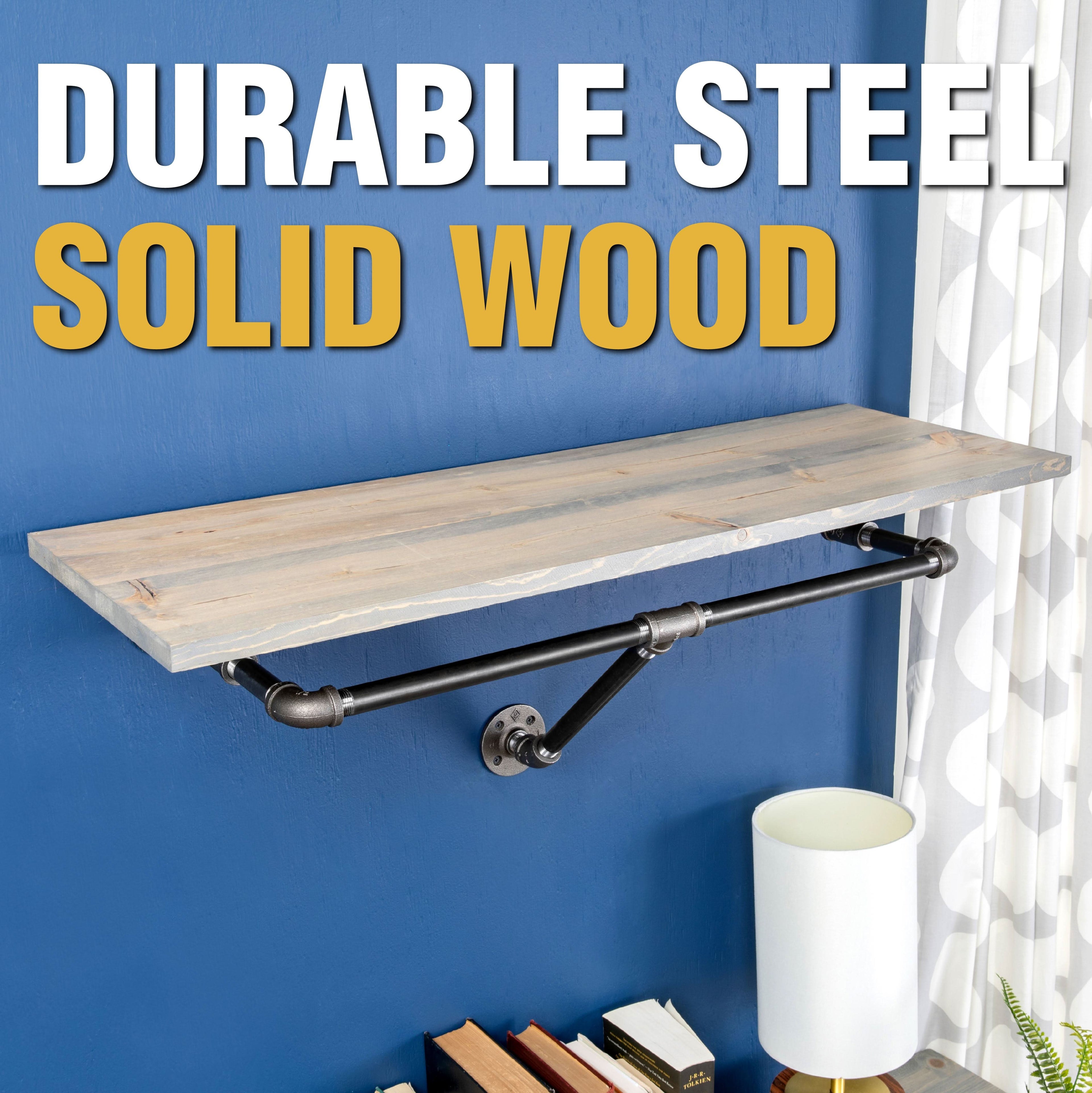 36 in. Wall Mounted Clothing Rack with Wood Shelf, Riverstone Grey