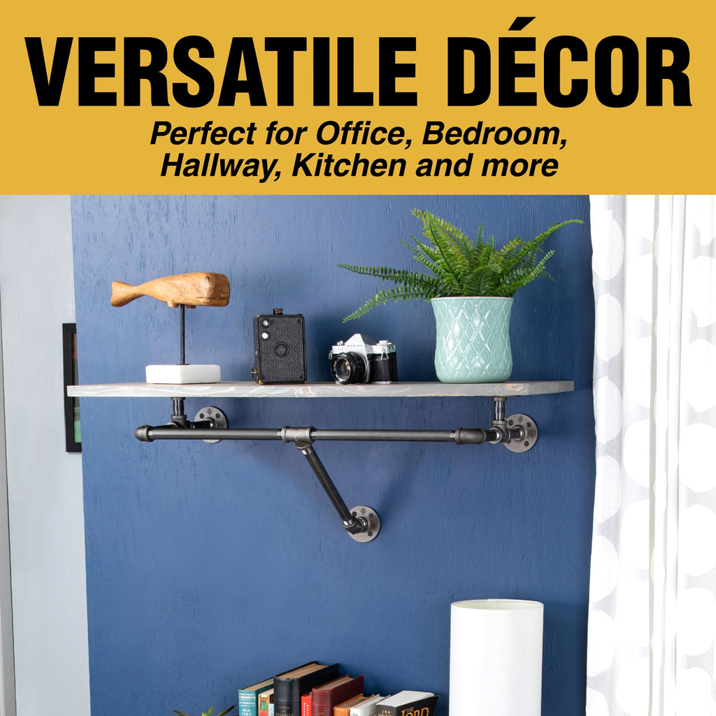 36 in. Wall Mounted Clothing Rack with Wood Shelf, Riverstone Grey