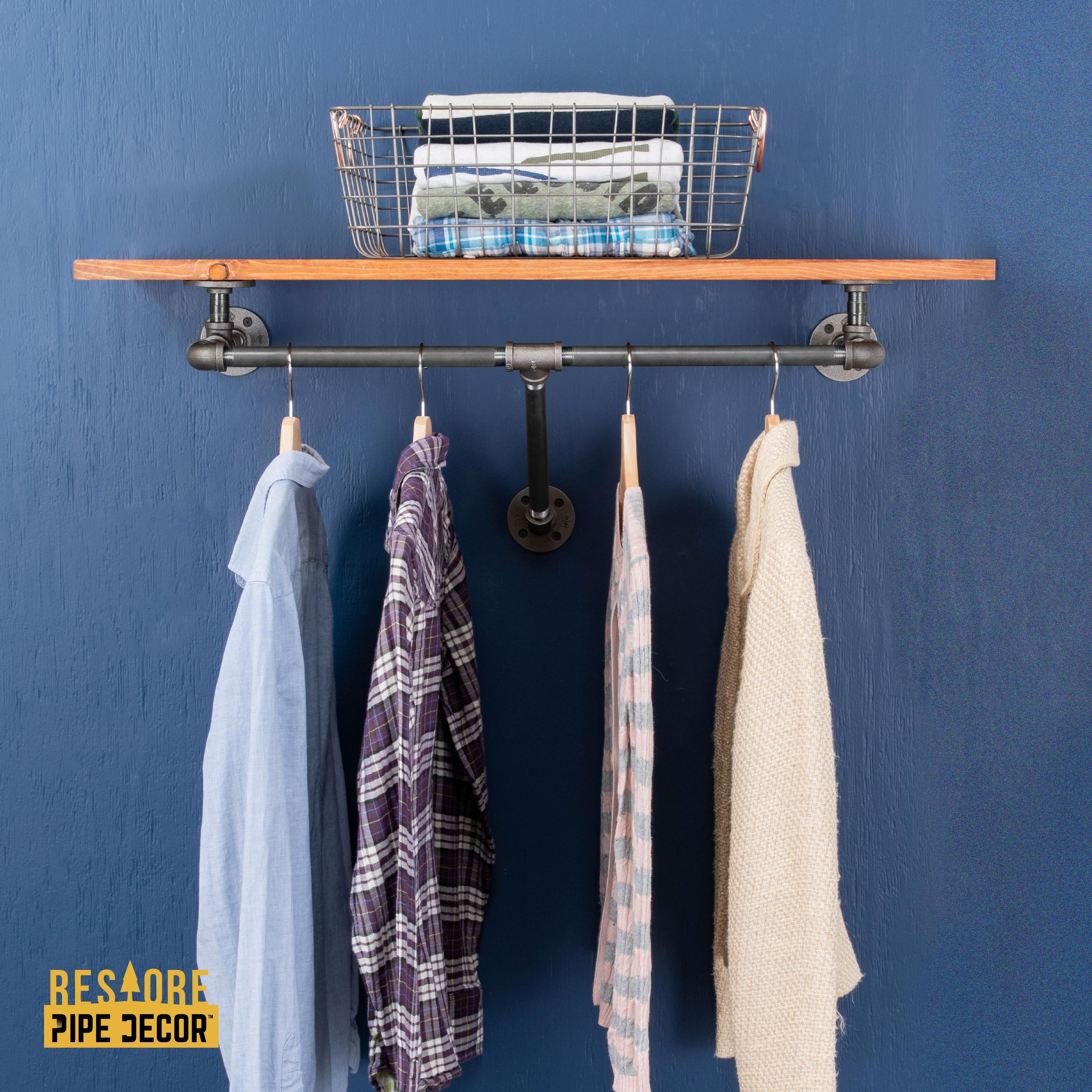 36 in. Wall Mounted Clothing Rack with Wood Shelf, Sunset Cedar