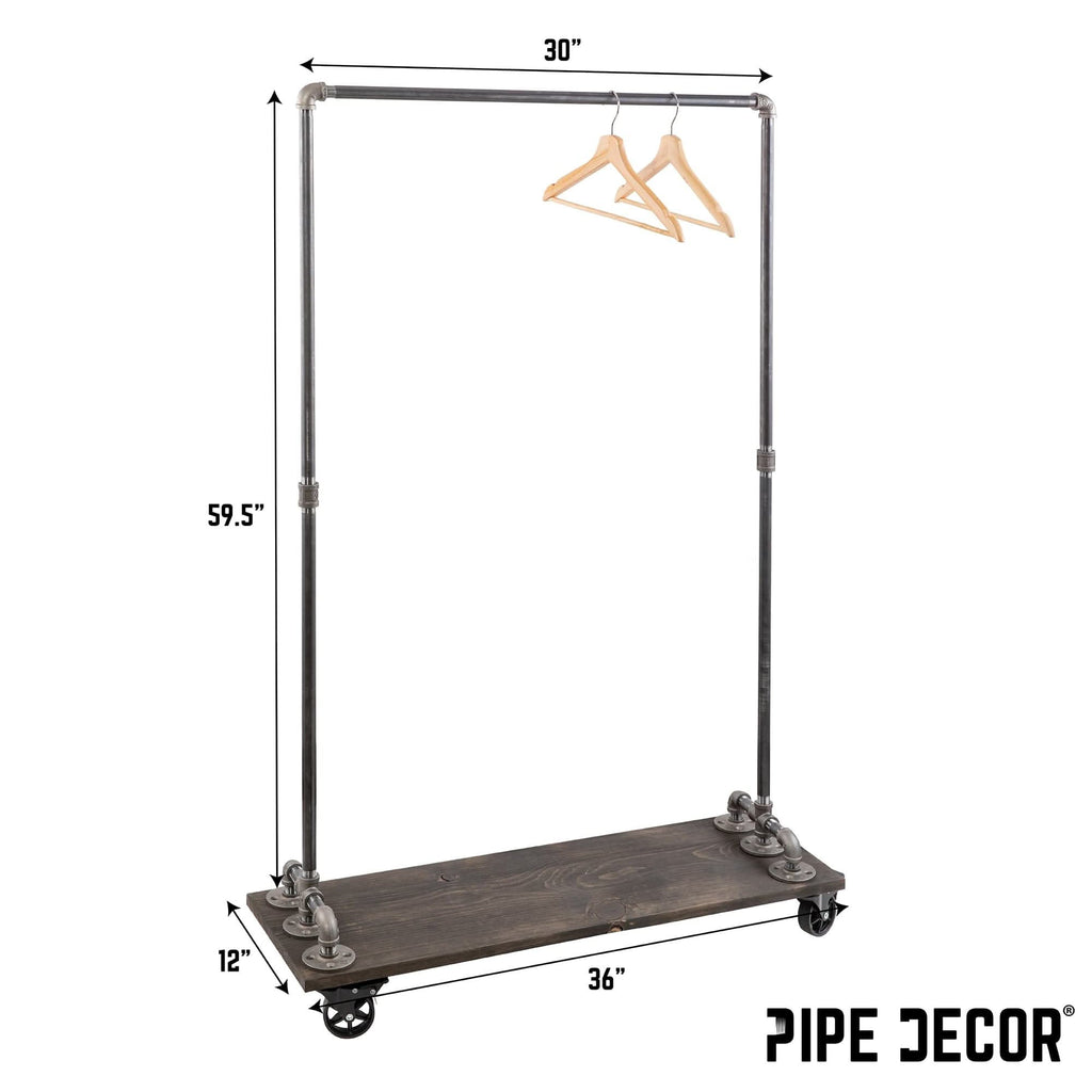 59 ½ in. Rolling Single Rod Clothing Rack with Wood Shelf, Boulder Black