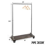 59 ½ in. Rolling Single Rod Clothing Rack with Wood Shelf, Boulder Black