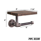 6 in. Wall-Mounted Pipe Toilet Paper Holder with Wood Shelf, Trail Brown