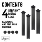 28 in. Skyline Matte Black Square Metal High-Rise Dining or Desk Table Legs - 4 Pack