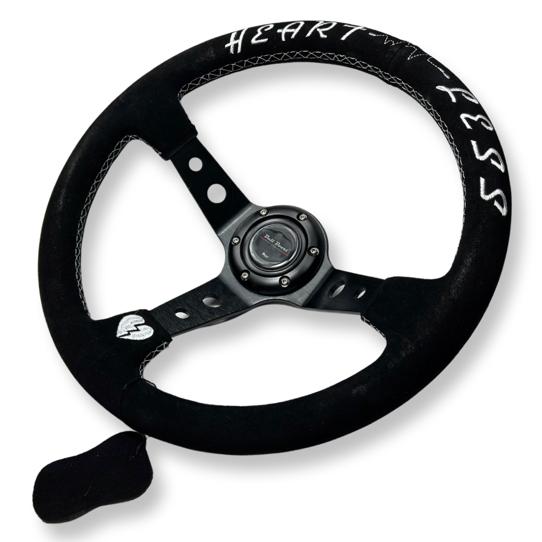 Universal 350mm 3"Deep Dish 6-Bolt Steering Wheel Black Suede Heartless