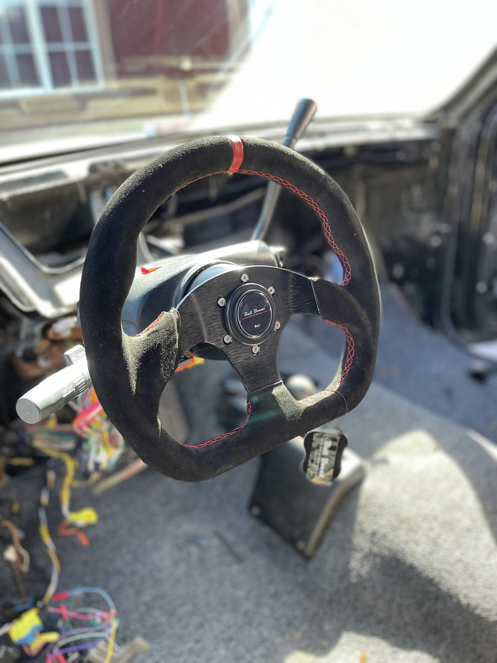 Suede Steering Wheel + Short Hub Adapter Kit For 02-07 Impreza WRX STI Legacy