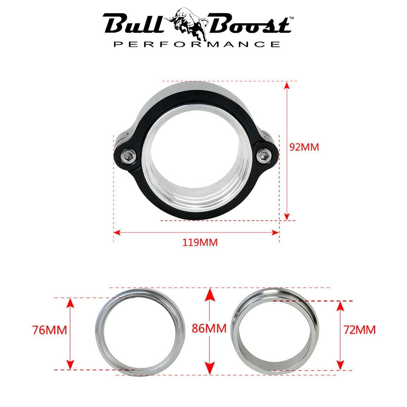3 Inch 76mm Aluminum HD Clamp Intake V-band Clamp Intercooler Pipes Black