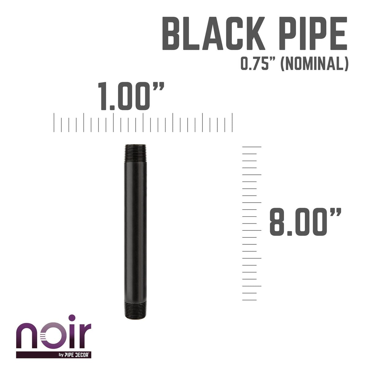 3/4 in. x 8 in. Prefinished Matte Black Pipe