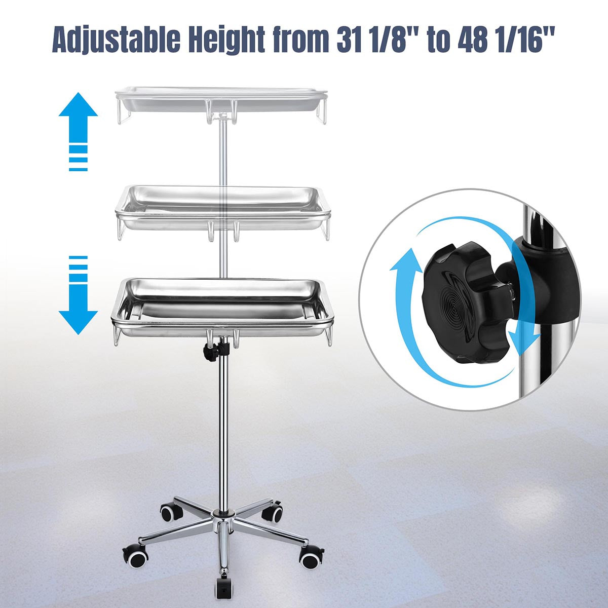 Yescom Mayo Stand Medical Equipment Stainless Steel Tray 5 Legs