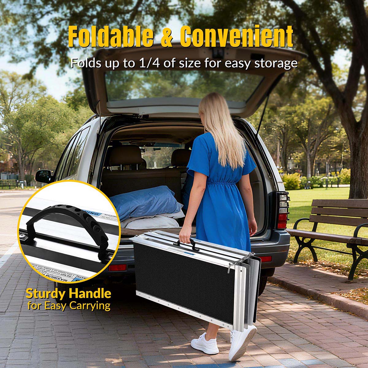Yescom Aluminum Wheelchair Ramp 600lb Capacity 5'x29" Non-Slip Surface