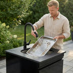 Single Door Sink Cabinet with Tap Stainless Steel Outdoor Kitchen