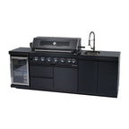 NG 95" 6-Burner 85000 BTU Black Outdoor Kitchen Island Grill Rotisserie kit Granite Countertops