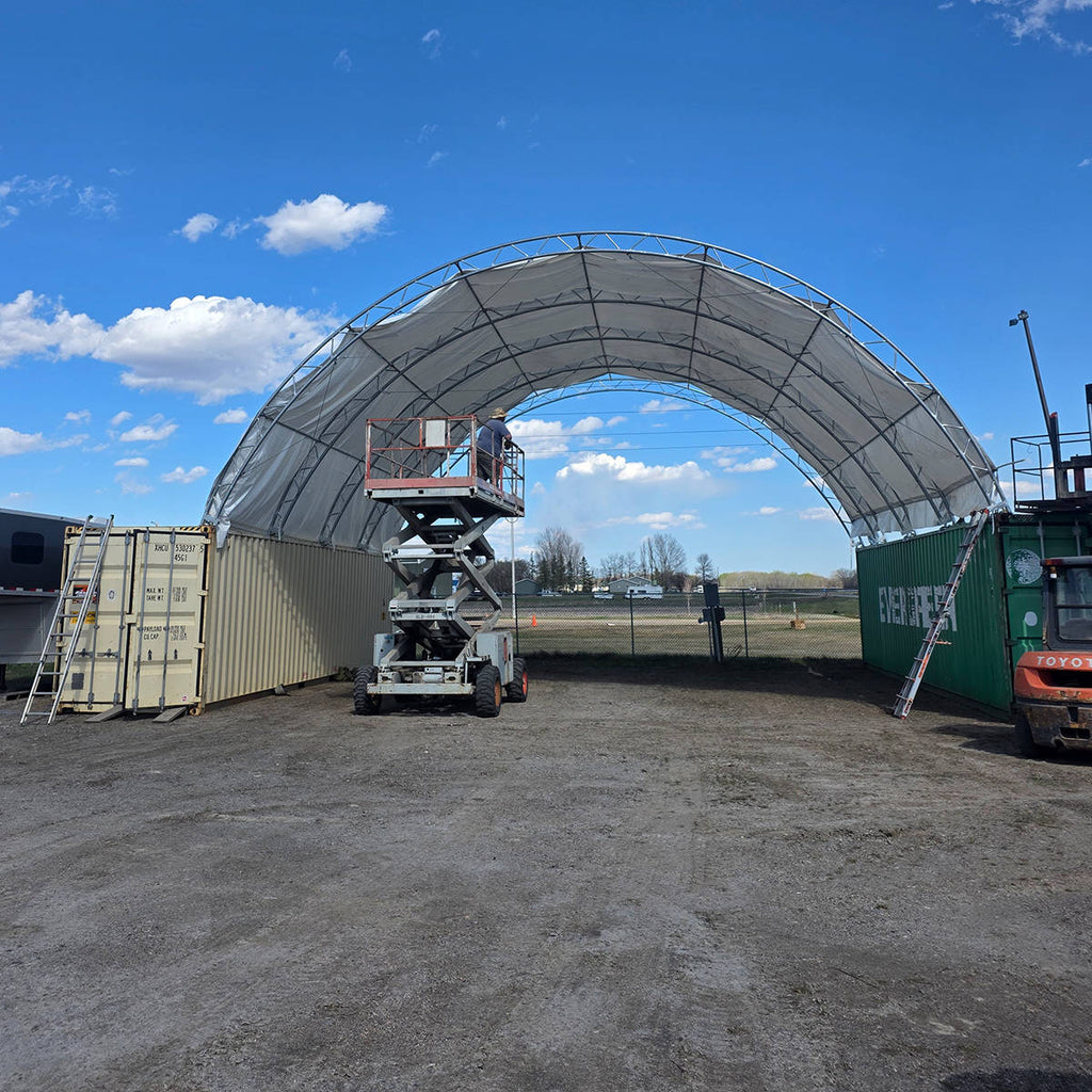 40'x40'x15' Double Truss Shipping Container Canopy Shelter