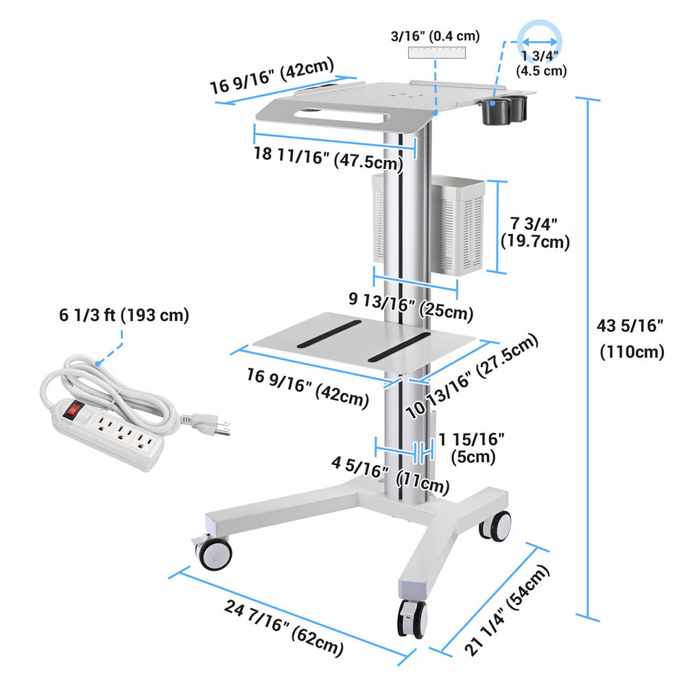 Yescom NexusX Rolling Laptop Cart with Power Outlet