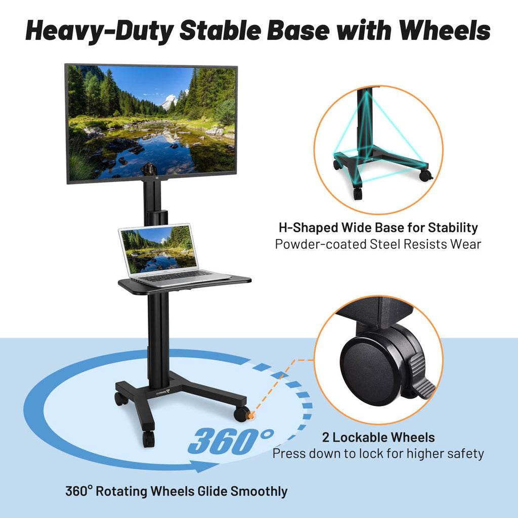 Yescom NexusX Mobile TV Stand with Mount for 32-65in Monitors Office Classroom