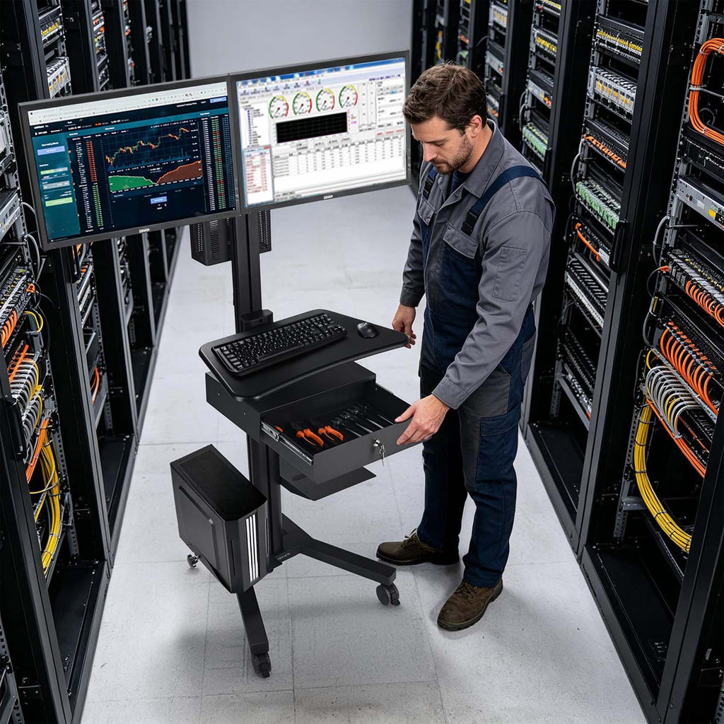 Yescom NexusX Dual-Monitor Rolling Computer Cart w/ Locking Metal Drawer