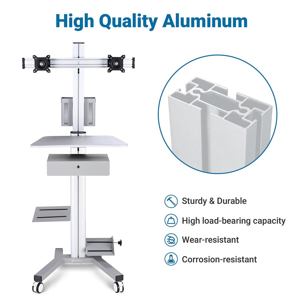 Yescom NexusX Dual-Monitor Rolling Computer Cart w/ Locking Metal Drawer