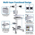 Yescom NexusX Dual-Monitor Rolling Computer Cart w/ Locking Metal Drawer
