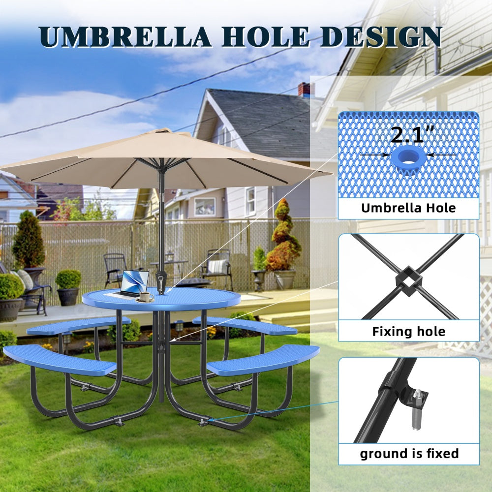 46" Round Picnic Table With Umbrella Hole