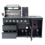 65" 4-Burner 72,000 BTU Black Outdoor Kitchen Island Grill + Side Burner + Rotisserie kit