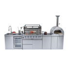 128" 120,000 BTU 6-Burner Outdoor Kitchen Island Grill with Pizza Oven