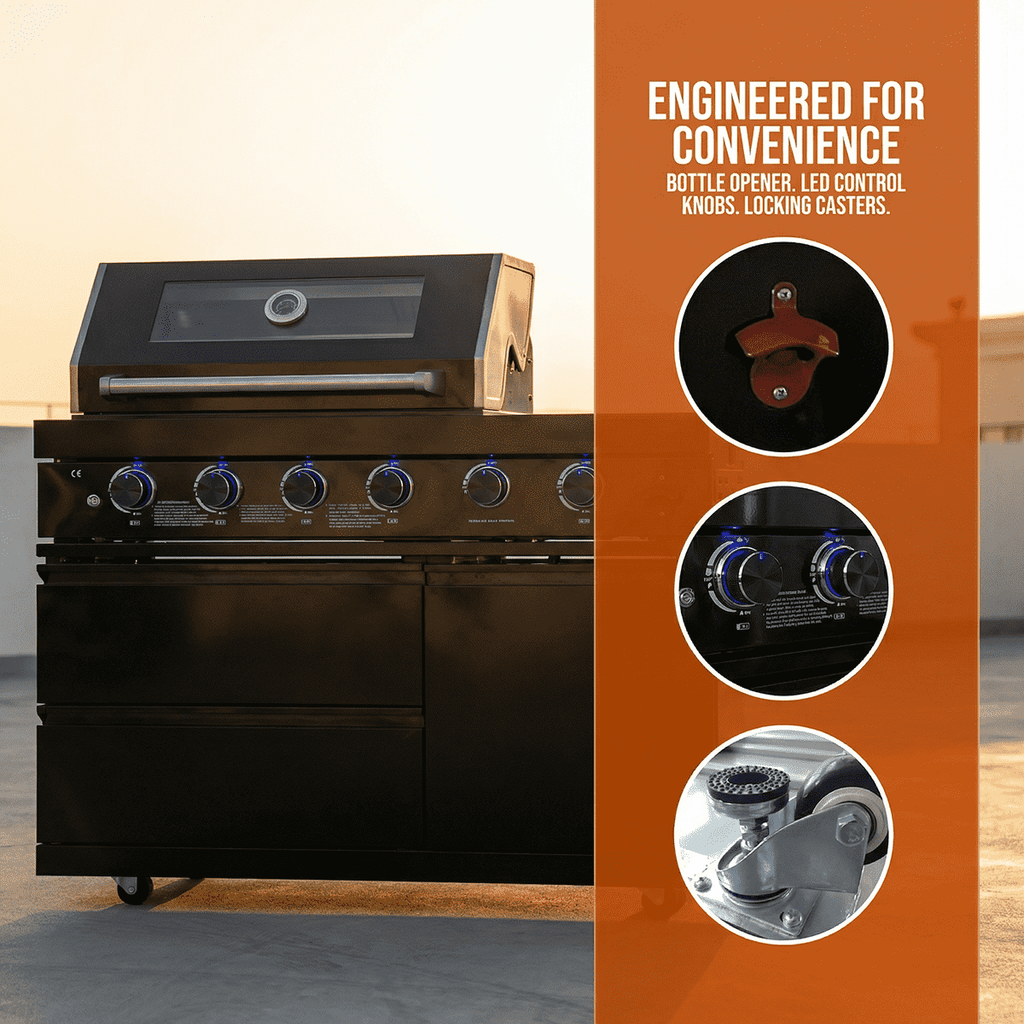 46" Black 4-Burner Outdoor Kitchen Islands Grill Side Burner