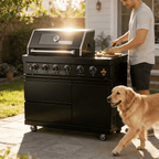 46"  Four Burners Black Outdoor Kitchen Islands Grill + Side Burner