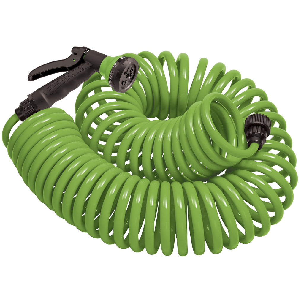 50' Green Coil Hose w/8-Pattern Plastic Nozzle 27389